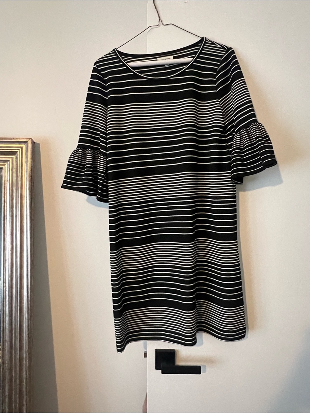 Max Studio Black & White Striped Ruffle Sleeve Mini Dress